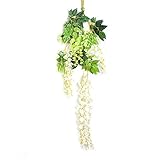 WINOMO 110 cm人工藤のLong Hangingブッシュ花Wisteriaアイビーグリーンリーフシルク花植物ホームパーティーウェディングデコレーション(ホワイト)