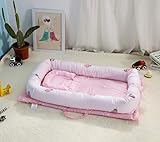 Yartar 折り畳み式 ベビーベッド 添い寝 枕付き ベッドマット コットン100% 寝返り防止クッション 取り外し洗濯可 0~24ヶ月 (イチゴ)