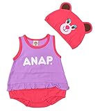 ANAP KIDS 帽子付キャラクターロンパース ピンク 70