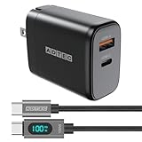 アドテック PD充電器 65W 2ポート【USB-C+USB-A】【PD3.0/GaN (窒化ガリウム) 】 スマートモニタリング LED表示 eMarker搭載 1.2m Type-Cケーブル付属/ブラック/APD-V065AC-BK/SALED