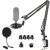 Rigych マイクブームアーム Razer Seiren V2 X用 調節可能なマイクアームスタンド ショックマウント、ポップフィルター、高耐久テーブルマウントクランプ、3/8メスから5/8オスネジアダプター付き