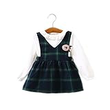 FEVON ワンピース　ベビー服　フェイクレイヤード　子供ドレス　ガールズ　女の子　赤ちゃん　新生児　長袖　春　秋　チェック柄　可愛い　新生児～2歳まで　出産祝い　写真撮影