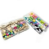 Amyster DIY Silicone Teething Kit Mixed Colors Round Silicone Beads Crochet Beads Wooden Beads Break