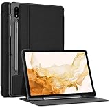 ProCase Galaxy Tab S8 Plus/Tab S7 FE/Tab S7 Plus 12.4" 保護ケース 2020 [S Pen ホルダー付き]、 縦と横にスタンド 軽量フォリオカバー 適用機種：Galaxy Tab S8 Plus（SM-X800 X806）/Tab S7 FE/Tab S7 Plus 12.4インチ 2020 -ブラック