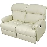 リクライニングソファ 2人掛けソファ オットマン一体型 PUレザー アイボリー