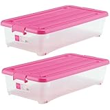 for.cEX ふた付きポリプロピレン収納ボックス 押入れ用 浅型(高さ18cm) 同色2個組 ピンク for.cEXA74-2PI