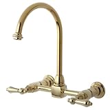 Kingston Brass KS1292AL Heritage Double Handle 8-Inch Center Wall Mounted Gooseneck Kitchen Faucet, 