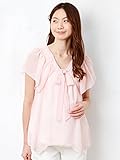 Angeliebe エンジェリーベ マタニティ 授乳口 付 ボウタイ シフォン 楊柳 ブラウス 妊婦服 半袖 9号 ライト ピンク