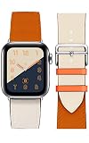 [AriRi] アップルウォッチ バンド 革 レディース エルメス 38mm 40mm 41mm 42mm 44mm 45mm アップルウォッチ7 SE 6 5 4 3 全機種対応 (38mm/40mm/41mm, オレンジ/アイボリー)