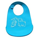 AMAA 食事用スタイ ベビー エプロン 象柄　赤ちゃん よだれかけ ビブ キッズ 前かけ 男の子 女の子 ソフト防水 シリコン製 可愛い お食事エプロン　6月-6歳 (ブルー)