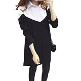Tangheir マタニティ ワンピース 産前 産後 春 秋 授乳 おしゃれ 長袖 可愛い マタニティー服 妊婦 きれいめ フォーマル 着やすい (L, ブラック)