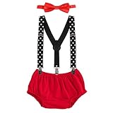 子供服 ベビー服 夏 3点セット 蝶ネクタイ ズボンつり 半ズボン 赤ちゃん 着ぐるみ 新生児 男の子 下着パンツ 3-24か月 サロペットパンツ (赤&星柄)