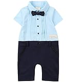 Baby Boy半袖シャツGentleman Romper with Bowknot幼児用Outfit Clothingセット1pcsジャンプスーツ カラー: ブルー