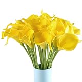 Vanki 13"人工オランダカイウユリ ブライダル ウエディング ブーケ ラテックス リアルタッチ PU 花の花束 (黄色、20 pcs)