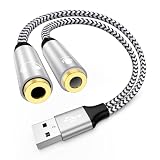 HUHUTa イヤホンジャック 変換 USB2.0 to 3.5mm 録音/配信用 外付け サウンドカード DAC搭載 マイク入力24bit/96KHz対応 4極 TRRS usb 変換 イヤホン/PS4 PS5/Switch/Windows/Linux/Mac OSX/Chromebook等対応 usb オーディオ変換アダプタ
