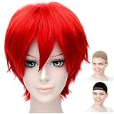 CaseEden コスプレ ウィッグ フルウィッグ 耐熱 ショート レッド 赤色 赤 WIG5328