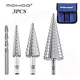ステップドリル MOHOO スパイラルドリル 螺旋ドリル チタンコーティング メタルカッター 穴あけ 穴拡大 六角軸 HSS鋼 高速度鋼 収納ポーチ付き 3本セット 4-12mm/9段 4-20mm/9段 4-32mm/15段 １本HSSツイストドリル