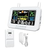 ウェザーステーション、カラースクリーンスマートウェザーステーション、USB出力屋内外・湿度計、温湿度計天気、ムーンフェイズ表示、気圧表示、電波自動校正機能（WWVB DCF MSF、DST機能付き）huiop