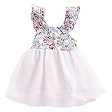Hzjundasi 少女赤ちゃん夏の子供ノースリーブフラワープリントステッチガーゼドレスパーティープリンセスツツスカートチュールスカート
