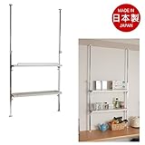 突っ張り式カウンター上ラック　2段タイプ　ホワイト色