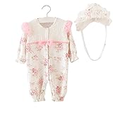 POTOJP ロンパース 花柄 プリンセス風 子供服 女の子 長袖 カバーオール ベビー服 キッズ服 パジャマ 帽子付け 満月/出産祝い/プレゼント (70, ホワイト)