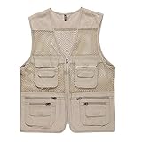 Zicac ベスト メッシュデザイン 12ポケット スポーツベスト 通気 出かけに便利です コットン 撮影・釣り・キャンプ・旅行 アウトドアベスト 運動 ボーイズ・メンズ (ベージュ, 2XL)
