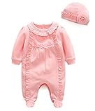 LovelyBK フリル ベビー ドレス 服 帽子 セット セレモニー ドレス フォーマル レース 花 (ピンク, 70)