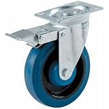 Shepherd Hardware 9262 4-Inch Swivel Caster with Brake, Elastic Blue Rubber, 265-lb Load Capacity by