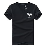 【Smile LaLa】 メンズ レディース ユニセックス Tシャツ トップス イーグル シンプル カジュアル ミリタリー 半袖 Vネック ロゴ (ブラック, 3XL)