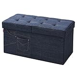 山善（YAMAZEN） 収納スツール ワイド 幅76 収納ボックス フタ付き LS-76(ID) インディゴ_折フタ＆ポケット無
