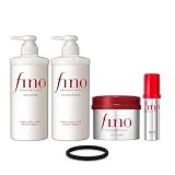 TJ SIGNATURE Fino プレミアムタッチ コンプリートヘア スパセット シャンプー(550ml)、コンディショナー(550ml)、マスク(230g)&ヘアオイル(70ml) 5点 傷んだ髪のためのJ-Beautyシステム - おまけブランドヘアタイ付き