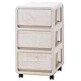 木目調プラスチック収納ケース バウム 3段 No.10 キャスター付き 完成品 収納棚 収納チェスト 木製風前板 収納ケース 引出し 小物入れ おしゃれ 北欧 ホワイト (3段タイプ, 木目調前板 No.10)