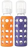 Lifefactory 9-Ounce Glass Baby Bottle, Twin Pack (Includes BONUS Baby Haven Steam Sterilizer Bag), O