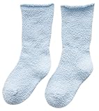 Plus Nao(プラスナオ) 靴下 ソックス キッズ 子供靴下 キッズソックス もこもこ 厚手 無地 シンプル クルーソックス 小物 カジュアル 約7-10歳 ライトブルー