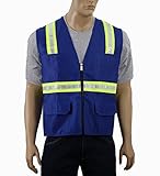 Safety Depot Two Tone Royal Blue Reflective Surveyor Safety Vest with Zipper and Pockets Hi-Vis (Med