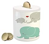 Nursery Piggy Bank by Ambesonne、Family LoveテーマCute Sweet象母の日テーマベビー子供、印刷セラミックコイン銀行お金ボックスの保存の現金、Seafoa