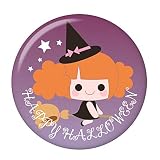 ハロウィン缶バッジ 【魔女・オレンジ】 大きいサイズ（57mm） New安全ピンタイプ