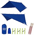 Gold Armour Rainfly Tarp Hammock, Premium 14.7ft/12ft/10ft/8ft Rain Fly Cover, Waterproof Ultralight Camping Shelter Canopy, Survival Equipment Gear Camping Tent Accessories (Blue 10ft x 10ft)