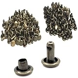 両面カシメ 足6mm 小 アンティークゴールド ブロンズ 100組 手芸 レザークラフト ハンドメイド パーツ 革タグ キーホルダー補強 クラフトパーツ屋