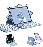 Moogukadan 適合iPad Pro 11インチM5 M4用のキーボードケース 360度回転 縦置き グラデーションカラー マグネット 分離式 Bluetoothキーボード 取り外し可能 3 in 1 透明背面カバー Apple pencil 収納，ブルー