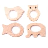 Mamimami Home 噛がため 歯固め 木製動物 4タイプ/4個/セット ベビーおもちゃ カミカミ DIY おしゃぶり　ペンダント 知育玩具 出産祝い 新生児贈り物 ナチュラルブナ 「FDA認可