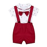 （イーエフイー）EFE 子供ロンパース ベビーフォーマル 2点セット 半袖 セレモニーロンパース 男の子 ベビー服 ボウタイ 70 80 90 100 レッド 70