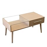 Altona 引き出し付ガラスセンターテーブル 80cm 　ナチュラル UTH-01DNA