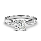 THELANDA ソリッド 14K ホワイトゴールド 4プロング 小柄ツイスト ヴァイン 模造1.0 CT ダイヤモンド 婚約指輪 プロミス ブライダルリング, ホワイトゴールド ゴールド。 ホワイトゴールド 本物のモアッサナイト。 14Kゴールド。, モアサナイト
