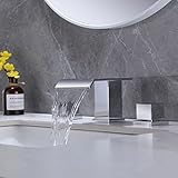 TapLong ソリッド真鍮 モダン ウォーターフォール バスルーム 洗面台蛇口 3穴 2スクエアハンドル バスルームシンク蛇口 クローム仕上げ