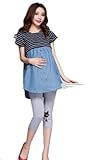 マタニティ カットソー 授乳口 付き チュニック ボーダー デニム シャツ Aライン 体型カバー 産前 産後 授乳服 (Mサイズ, 紺ベース)
