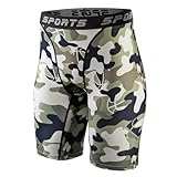 コンプレッション ショーツ メンズ ショート パワー パンツ コンプレッション タイツ [UVカット + 吸汗速乾] 五分丈 迷彩 グリーン S