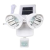 ソーラーライト 2灯式 人体誘導ランプ ダブルヘッド屋外防水中庭の風景のドアライト 廊下ガレージスポットライト スポットライト 壁地両用 ソーラー充電 ガーデンライト 角度自由調整(ホワイト)