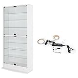 【福袋】【地球家具】コレクションラック「ワイド」新シリーズセット 幅83cm 奥行29cm 【正規品】[鍵付きコレクションケース] [耐震]（開き戸 ハイタイプ本体+LEDセット） ホワイト