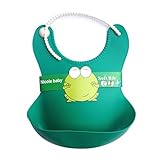 (VAリンクス)VAlinks　シリコン製防水ビブ2点セット【食べこぼしポケット付き】　子供お食事用　幼児　新生児　男女共用　お手入れ簡単　お出かけに便利　 (グリーン)